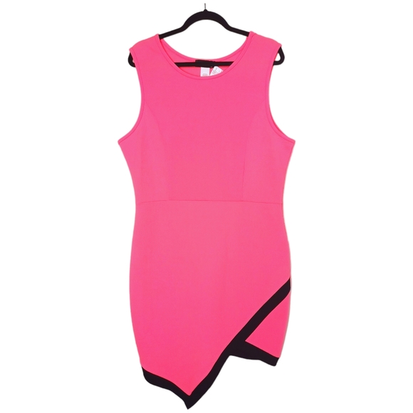 INNER BEAUTY Hot Pink Sleeveless Black Asymmetrical Hem Dress 3X NWT - Picture 1 of 7